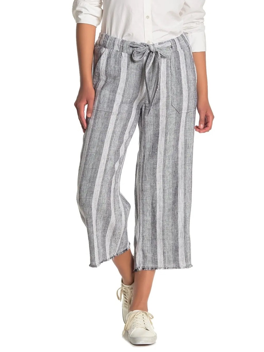 Brand New-Women’s Caslon Linen Blend Striped Wide Leg Cropped Pants